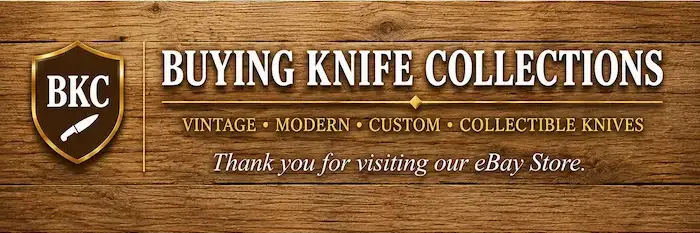 Buying Knife Collections footer banner with the BKC shield logo, collectible knives branding and a thank-you message