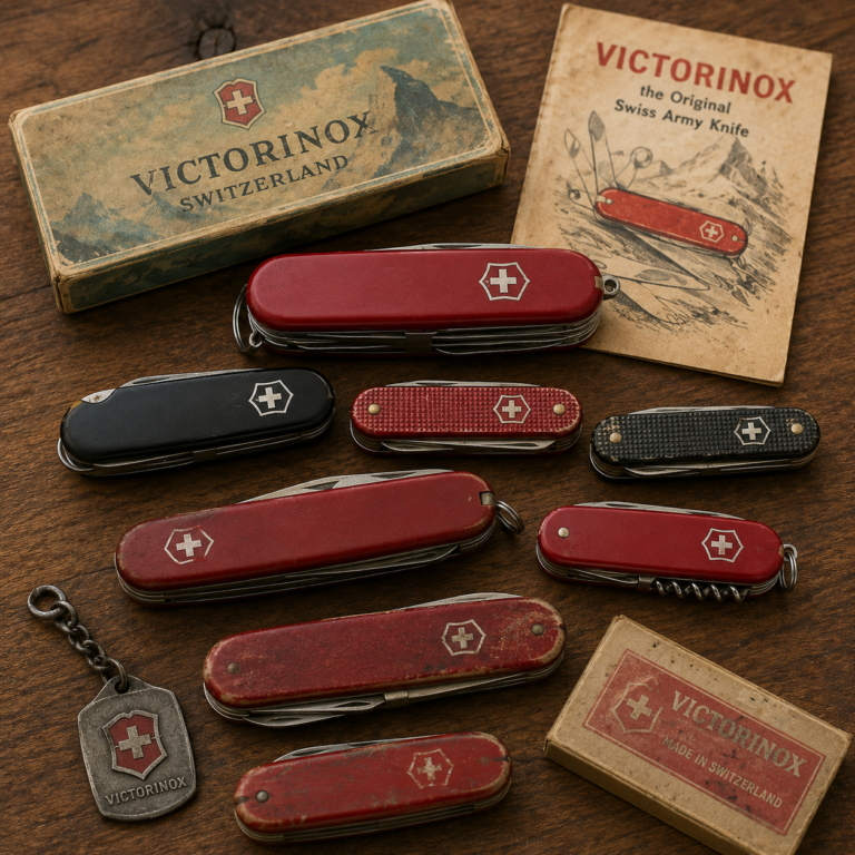 Vintage Victorinox Swiss Army Knives illustrating the history of Victorinox.