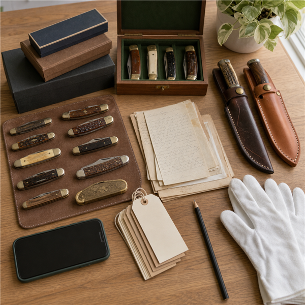 Inherited knife collection with assorted vintage and collectible knives