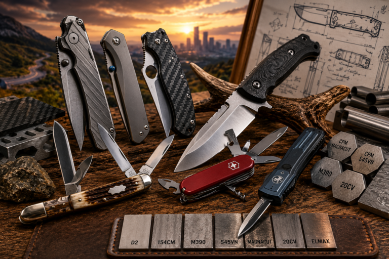 Modern and traditional knives with advanced blade steels representing the future of knives.